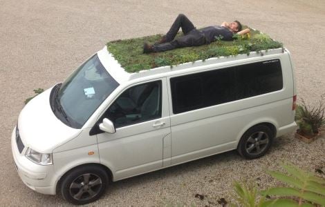 van with green roof on top